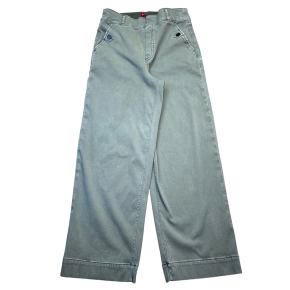 SPANX Wide Leg Cropped Olive Green Pants Sailor Button Pockets M/M Fits 26" - Picture 1 of 9
